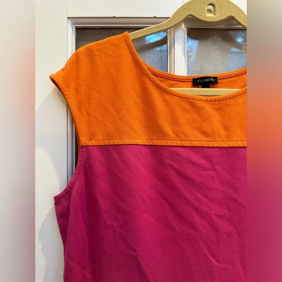 Talbots Midi Dress Orange & Pink Color Block Sleeveless Size 12 Stretchy Large - Picture 3 of 8